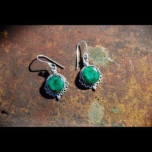 Emerald Sterling Silver Earrings .925